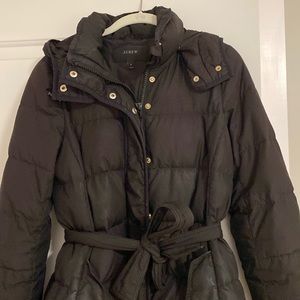 J crew Black puffer down hooded coat